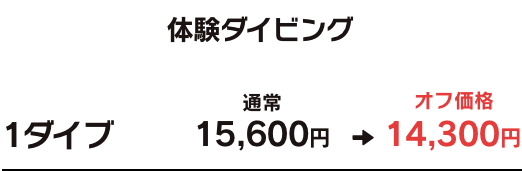 体験ダイビング 1ダイブ 通常15,600円からオフ価格14,300円